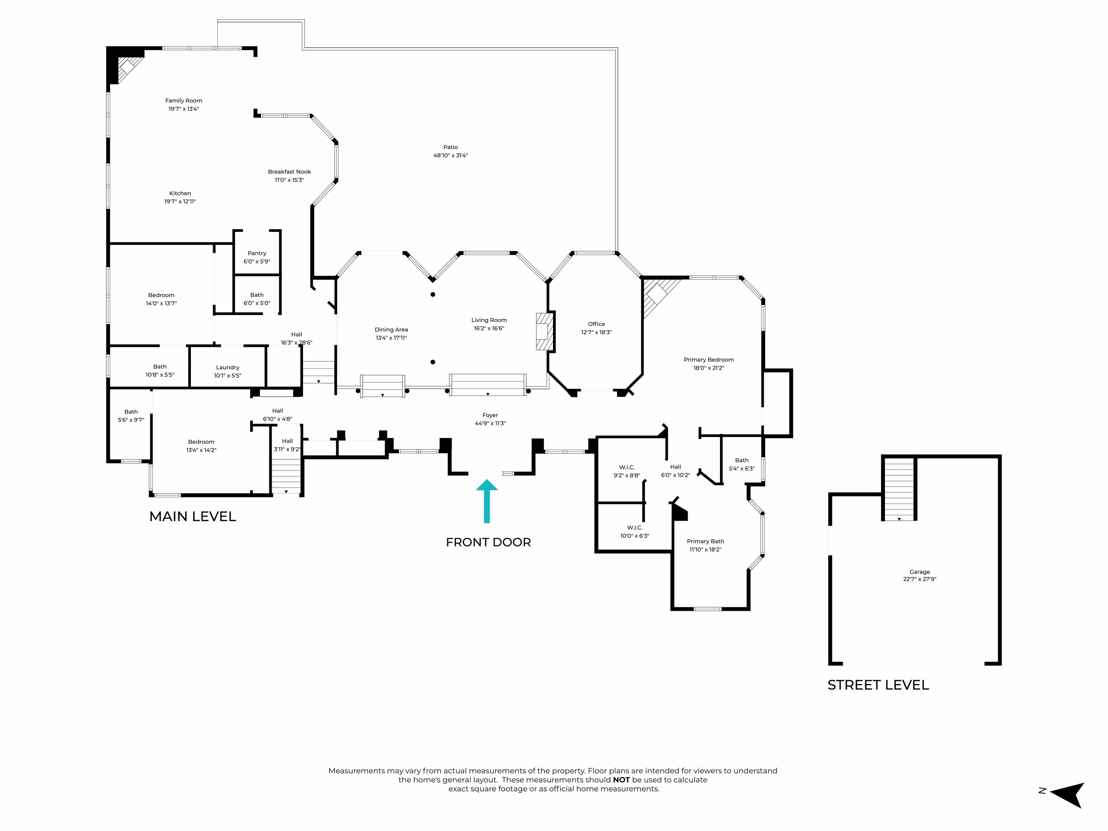 Floor plan of 10 Canterbury Drive: main level and street-level garage.